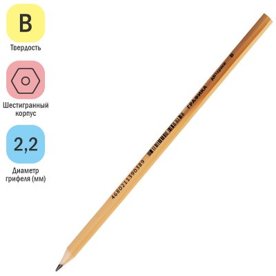 Карандаш ч/г ArtSpace "Графика" B, заточен., 325683