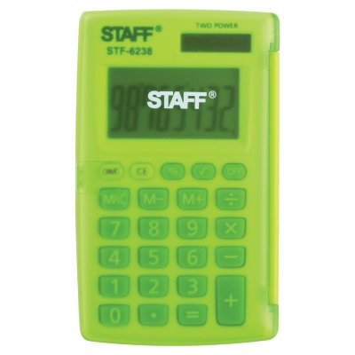 Калькулятор карманный STAFF STF-6238 (104х63 мм), 8 разядов, двойное питание, БЕЛЫЙ С ЗЕЛЁНЫМИ КНОПКАМИ, блистер, 250283