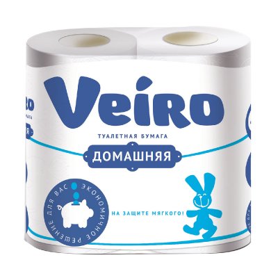 Бумага туалетная бытовая, спайка 4 шт., 2-х слойная (4х15 м), VEIRO "Домашняя", белая, 1с24