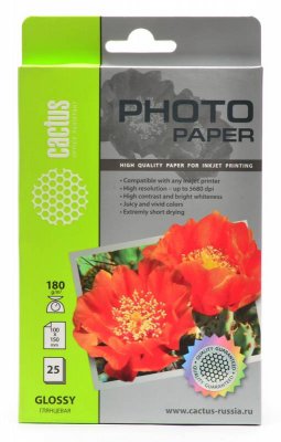 Фотобумага Cactus CS-GA618025, А6 (10x15), 180г/м2, глянцевая, для струйной печати, 25л., белая