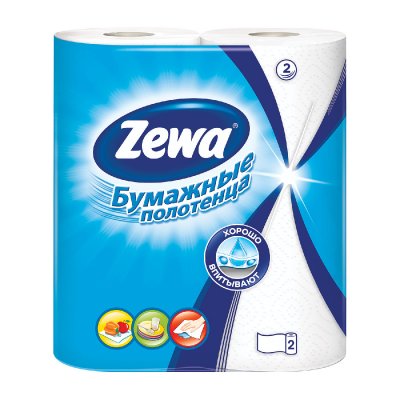 Полотенца бумажные бытовые, спайка 2 шт., 2-х слойные (2х14 м), ZEWA, белые, 144001