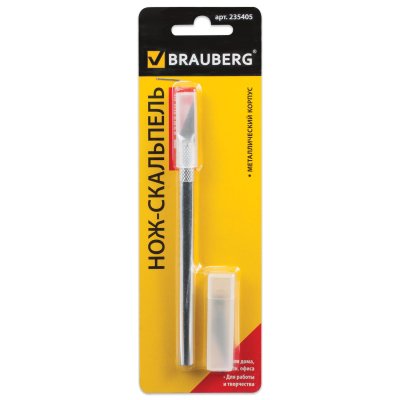 Нож макетный (скальпель) BRAUBERG "Special", 6 лезвий в комплекте, металлический корпус, блистер, 235405