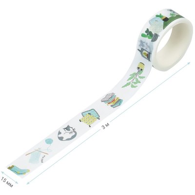 Клейкая лента декоративная MESHU "Cozy", 1,5см*3м, 327377, MS_36865