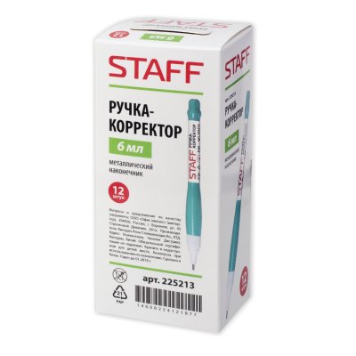 Ручка-корректор STAFF, 6 мл, металлический наконечник, 225213