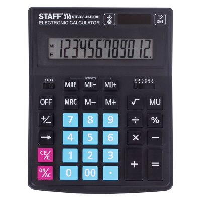 Калькулятор STAFF "PLUS" настольный STF-333-BKBU, 12 разрядов, 200x154 мм, ЧЕРНО-СИНИЙ, 250461
