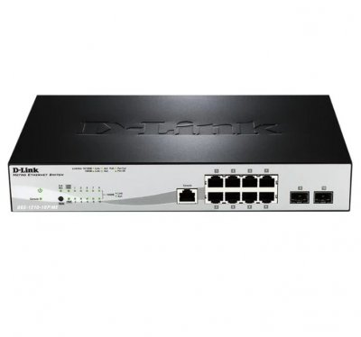 D-Link DGS-1210-10P/ME Управляемый коммутатор 2 уровня с 8 портами 10/100/1000Base-T с поддержкой PoE и 2 портами 1000Base-X SFP
