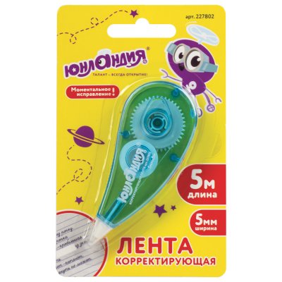 Корректирующая лента ЮНЛАНДИЯ "КАПЛЯ", 5 мм х 5 м, корпус блистер, 227802