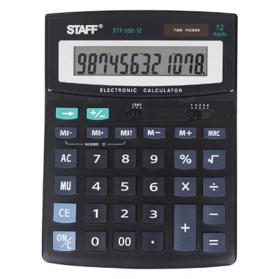 Калькулятор настольный STAFF STF-888-12 (200х150 мм), 12 разрядов, двойное питание, 250149