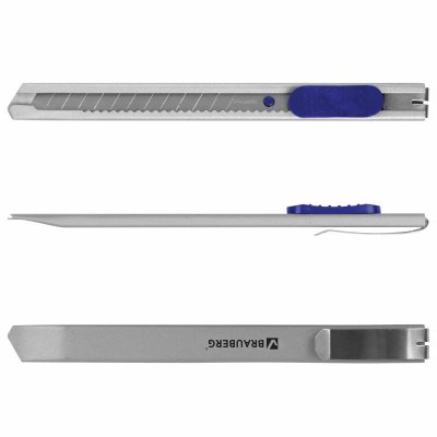 Нож канцелярский 9 мм BRAUBERG "Extra 60" металлический, автофиксатор, подвес, 237085
